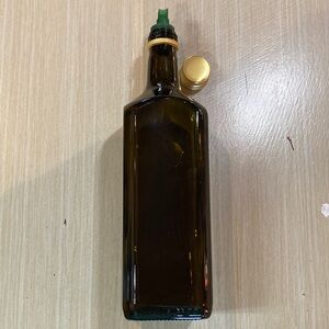 Olive Oil Bottle, Square Dark Green Glass with Pop up Spout & Gold Cap